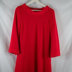 GOAT Red Midi Shift Dress‎ Womens size 4  long sleeves wool boatneck Classic